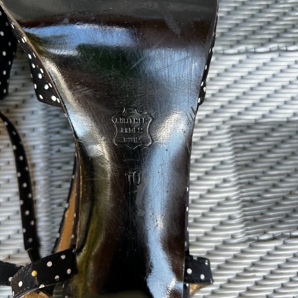 Charles Jourdan Polka Dot Platform Heel Peep Toe Sandals Black Size 10 - Picture 8 of 11